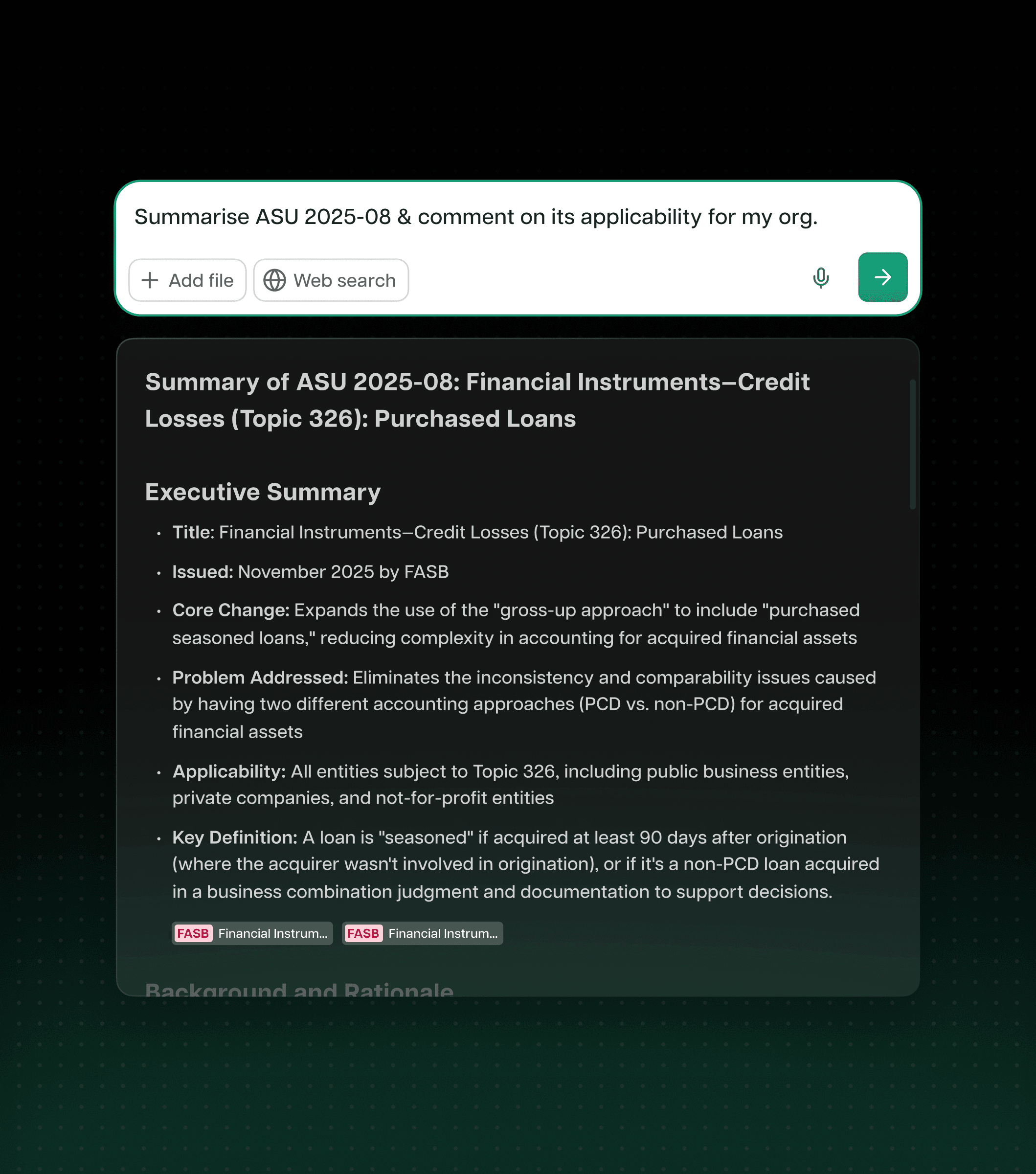 Get cited answers on 10M+ financial documents