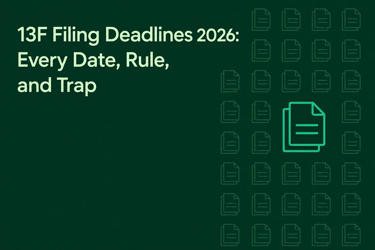 13F Filing Deadlines 2026: Every Date, Rule, and Trap