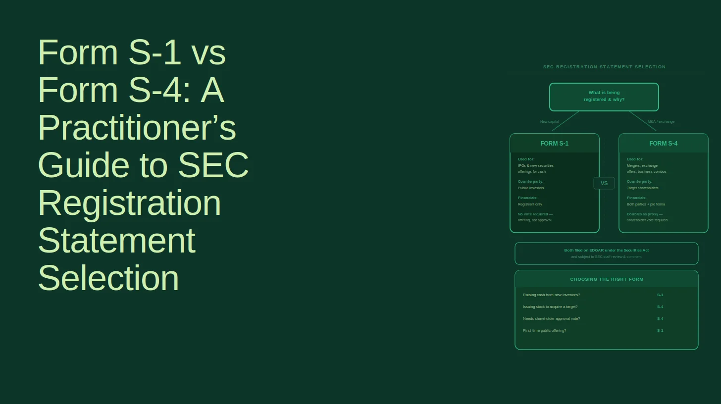 Form S-1 vs Form S-4: A Practitioner's Guide to SEC Registration Statement Selection